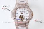 Perfect Replica PE Factory Swiss Patek Philippe Nautilus Rose Gold Iced Out Tourbillon Watch